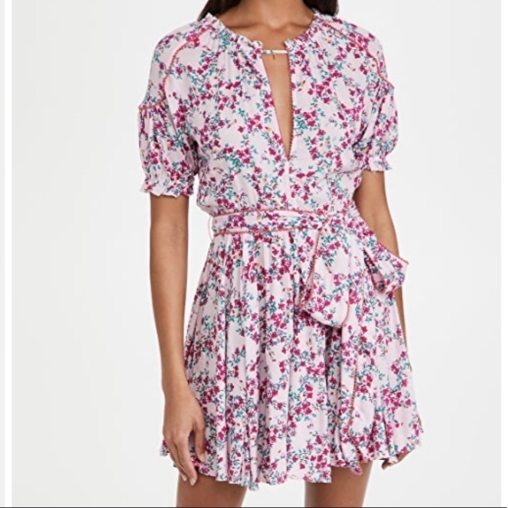 Poupette St Barth pink kookoo bird mini dress NWT